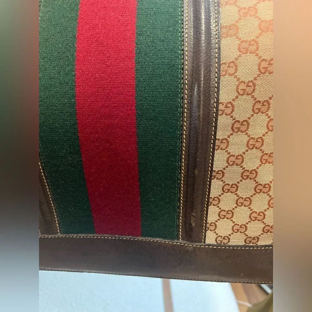 VINTAGE Gucci weekender travel bag, canvas and leather - Picture 7 of 9